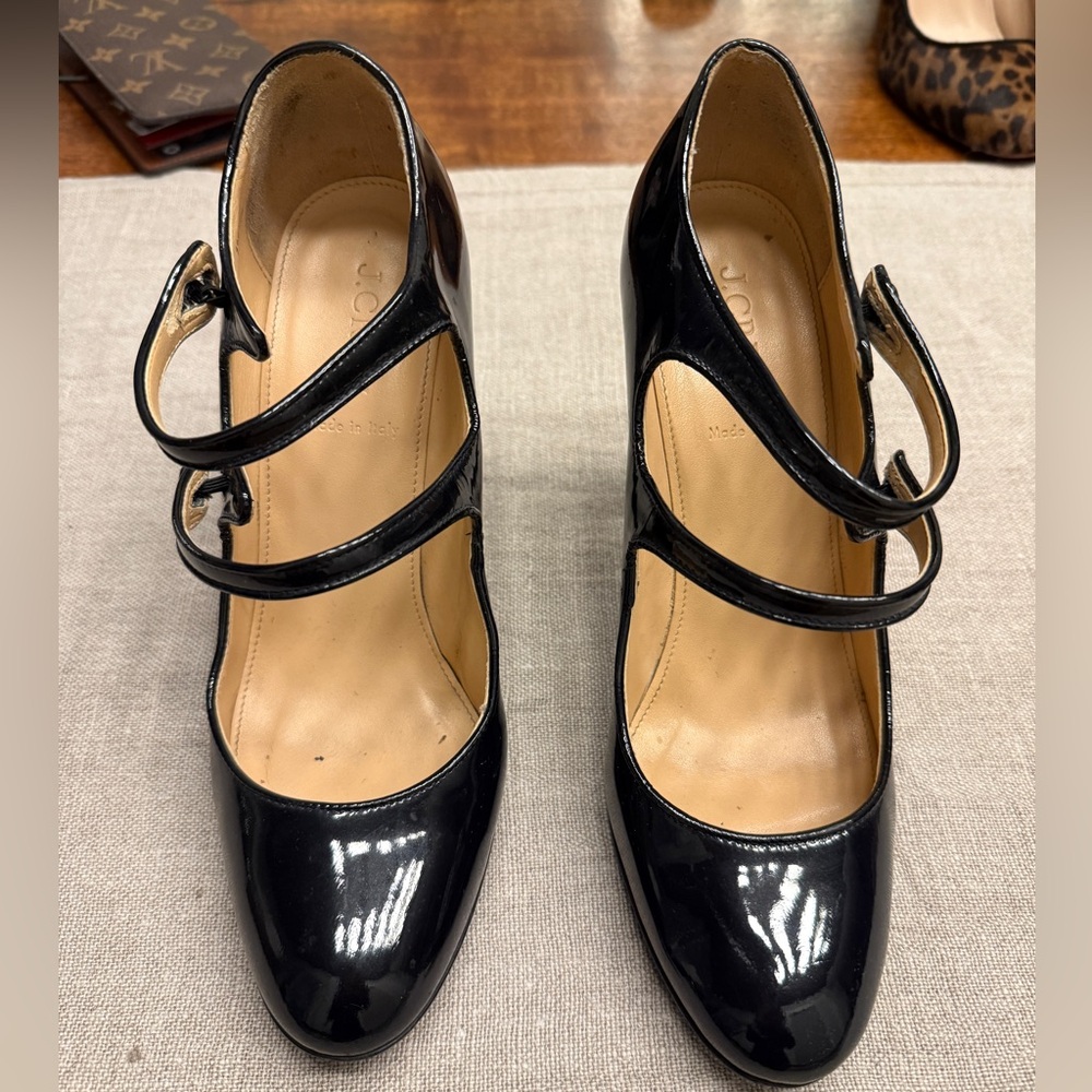 J Crew Mona Patent Leather Navy Mary Jane High Heels